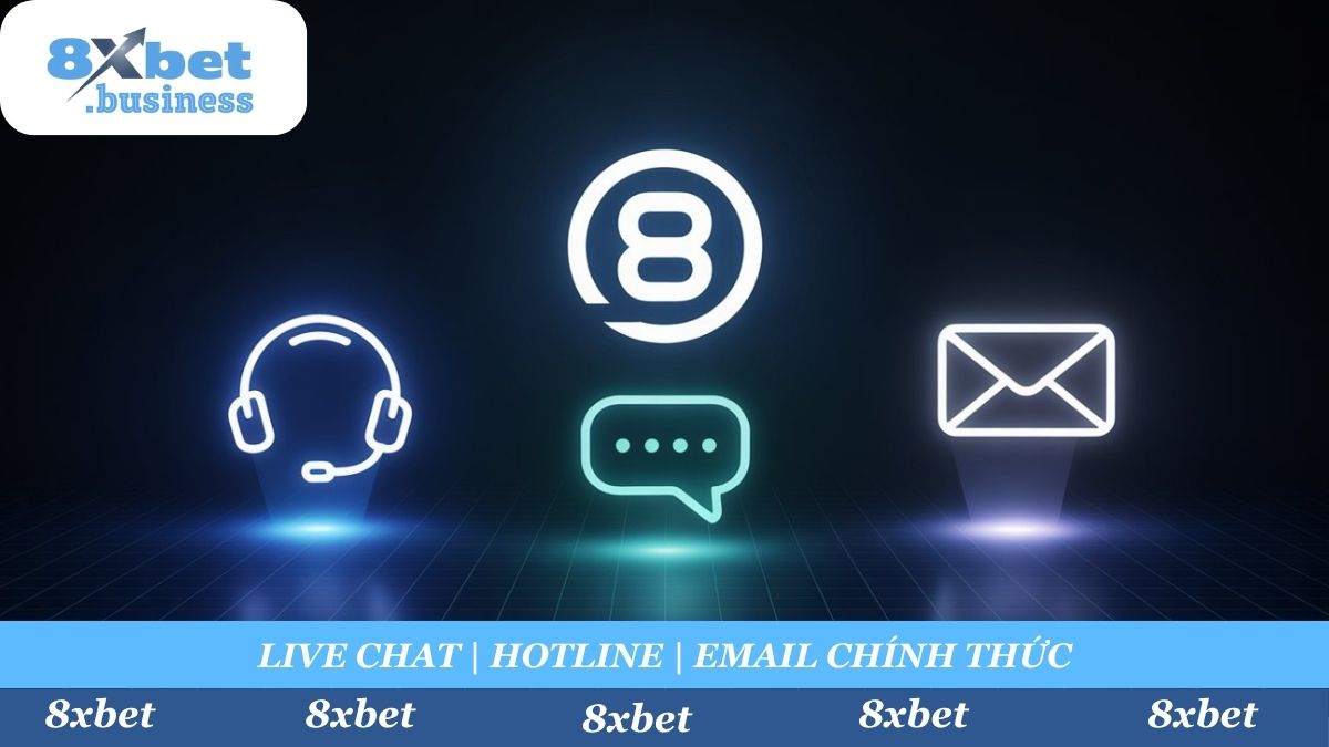 Kết nối với 8xbet qua đa kênh chính thức. Chọn Live Chat để được hỗ trợ ngay lập tức, gọi Hotline 1900 88 86 89 hoặc gửi Email cho các vấn đề chi tiết.